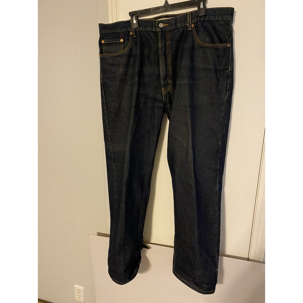 Levis 505 Jeans Mens 42x32 Blue Regular Straight Dark Wash Cotton Rolled Bottom